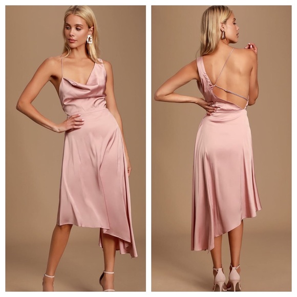 satin backless midi dress